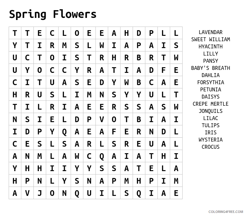 Word Searches Coloring Pages Educational Spring Flowers Printable 2020 2148 Coloring4free