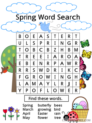 Word Searches Coloring Pages Educational Spring Printable 2020 2153 Coloring4free