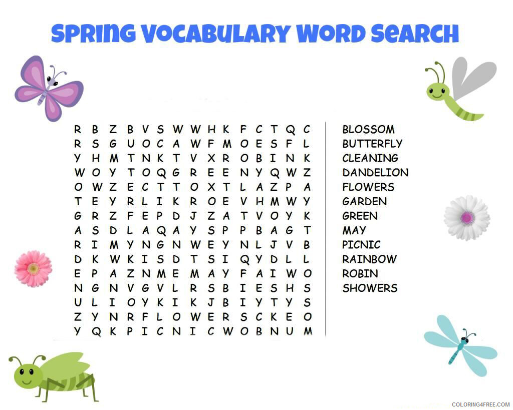 Word Searches Coloring Pages Educational Spring Vocabulary Printable 2020 2152 Coloring4free