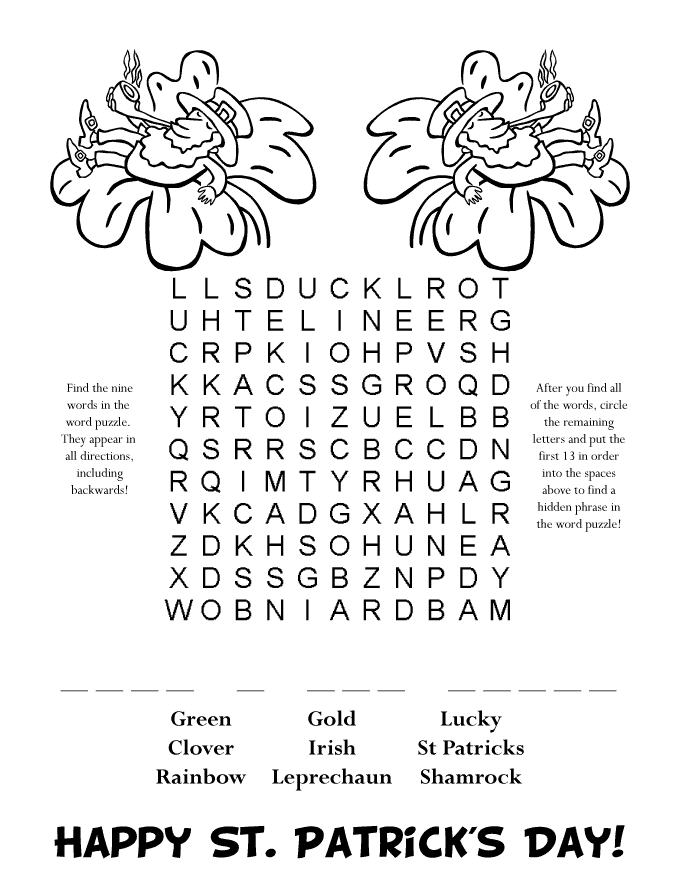 Word Searches Coloring Pages Educational St Patricks Day Printable 2020 2157 Coloring4free