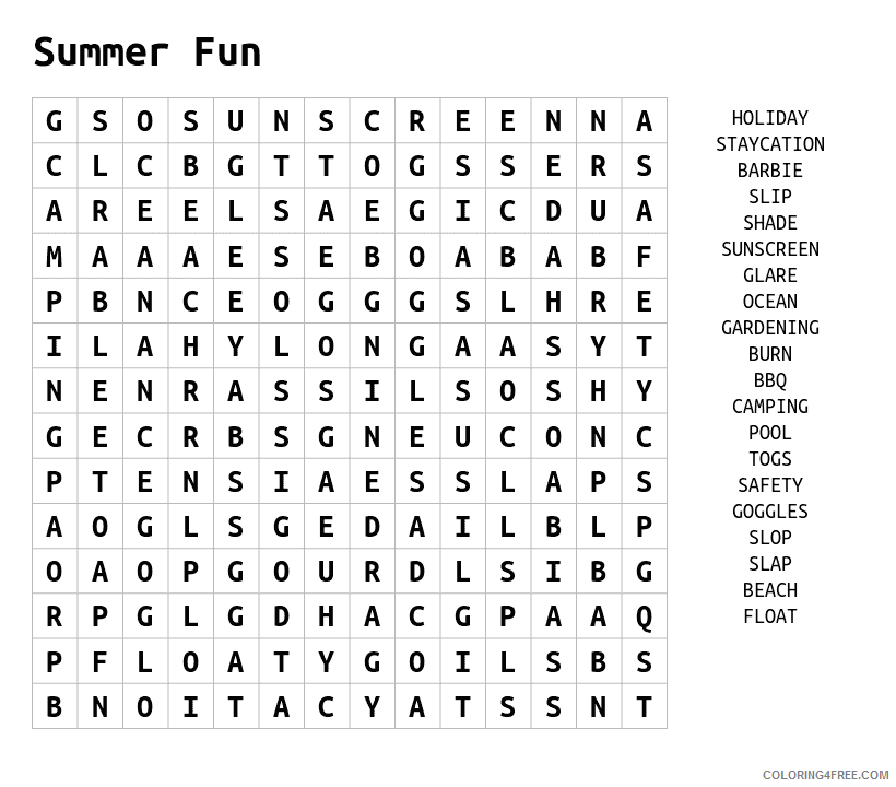 Word Searches Coloring Pages Educational Summer Fun Printable 2020 2159 Coloring4free