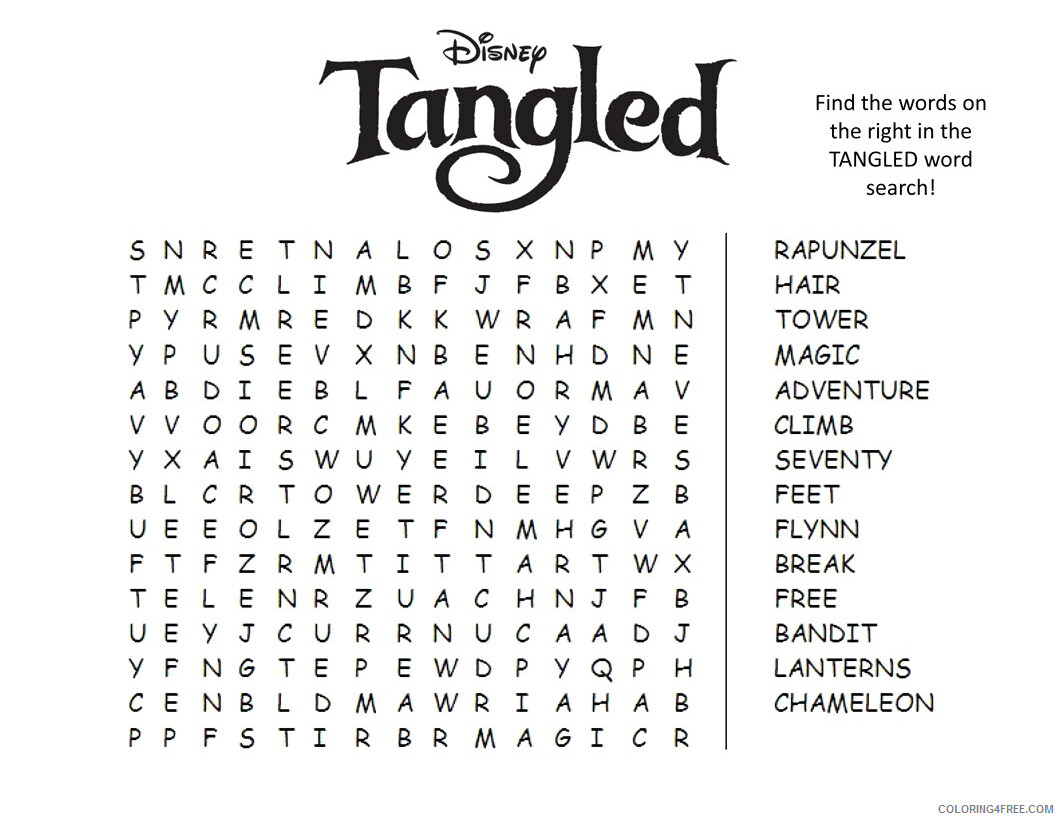 Word Searches Coloring Pages Educational Tangled Disney Printable 2020 2163 Coloring4free