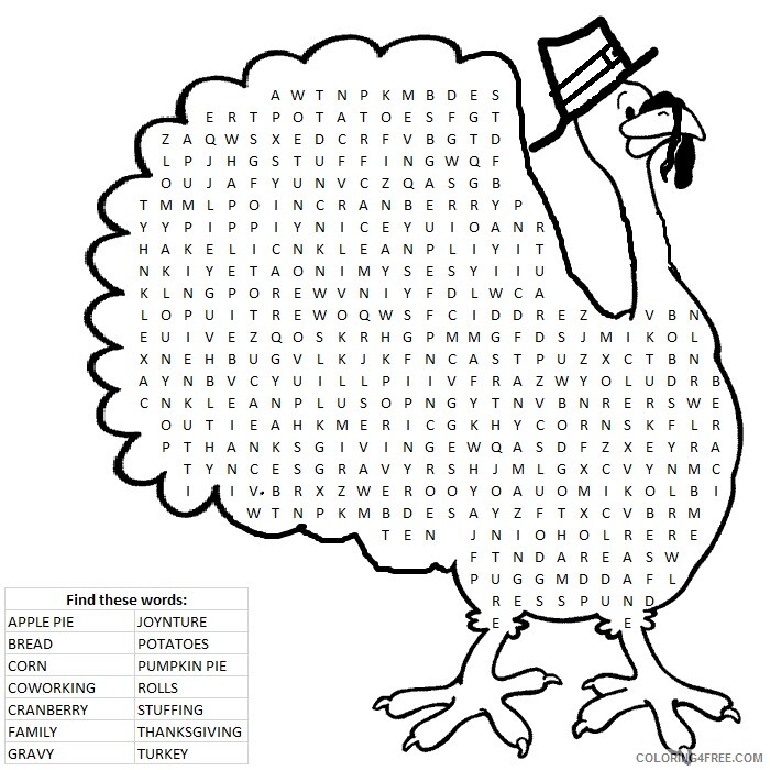 Word Searches Coloring Pages Educational Thanksgiving Easy 1 Printable 2020 2166 Coloring4free
