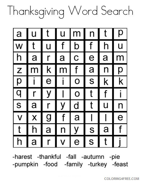 Word Searches Coloring Pages Educational Thanksgiving Easy Printable 2020 2165 Coloring4free