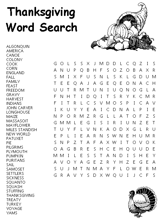Word Searches Coloring Pages Educational Thanksgiving Game Printable 2020 2167 Coloring4free