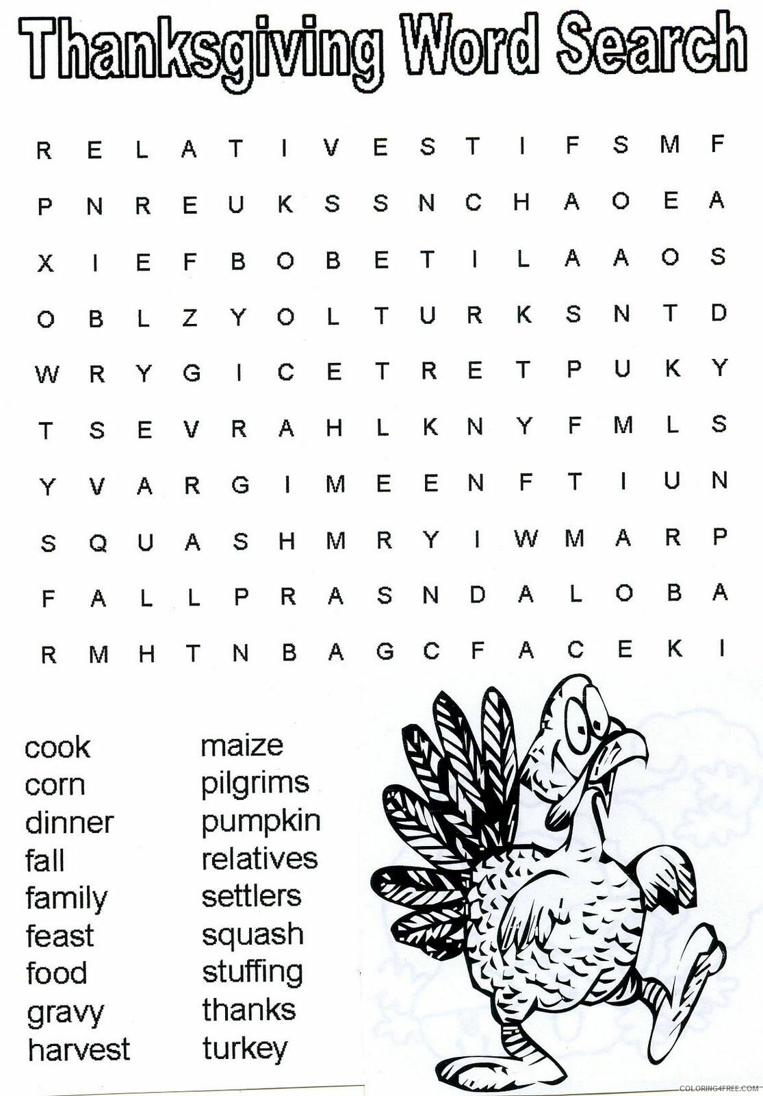 Word Searches Coloring Pages Educational Thanksgiving Printable 2020 2164 Coloring4free