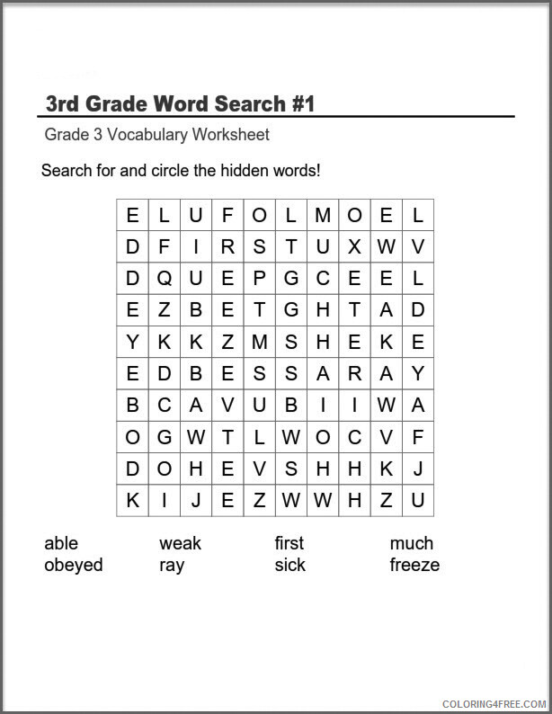 Word Searches Coloring Pages Educational Third Grade Printable 2020 2172 Coloring4free