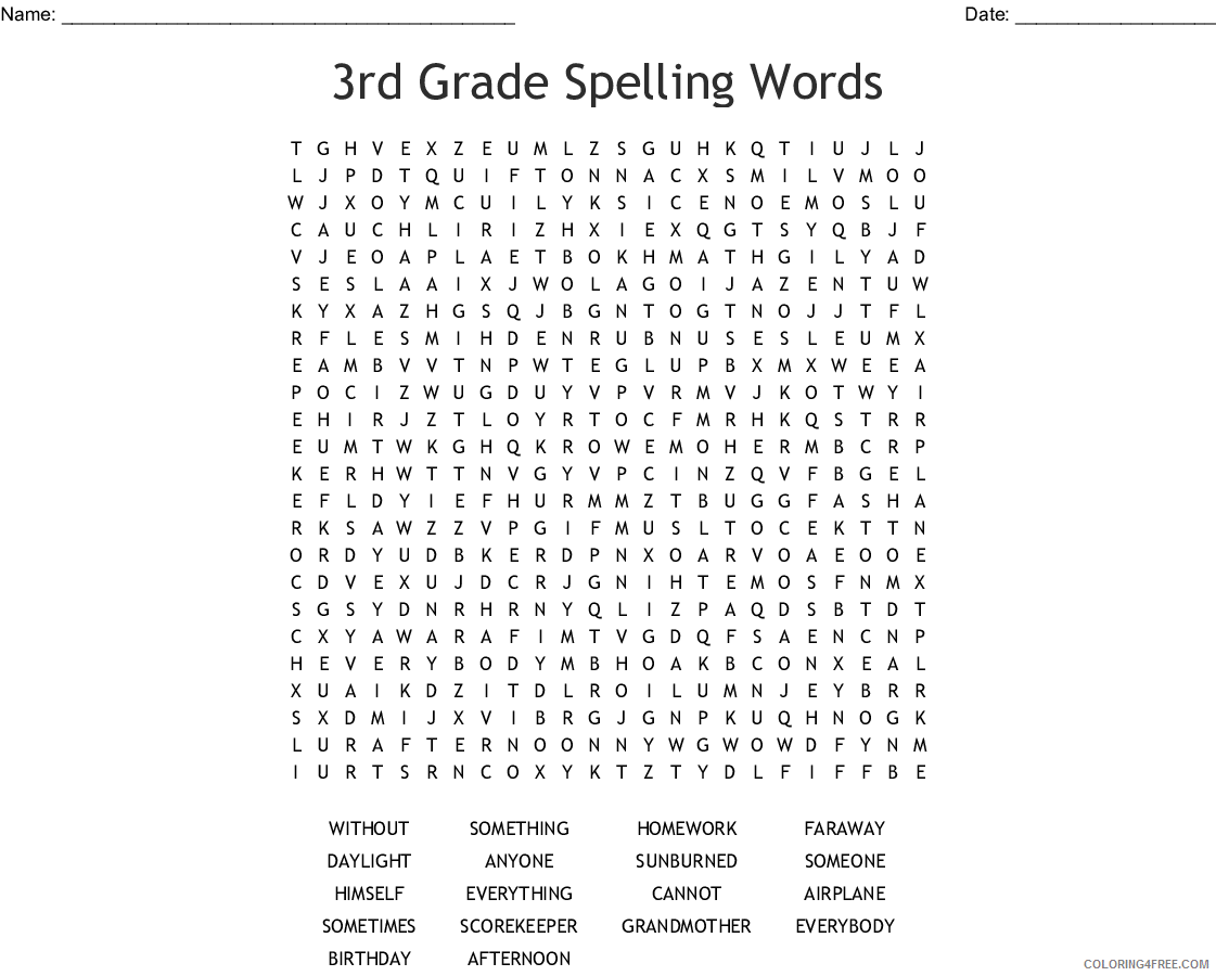 Word Searches Coloring Pages Educational Third Grade Spelling 2020 2170 Coloring4free