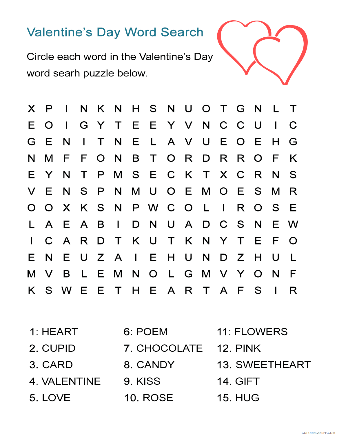 Word Searches Coloring Pages Educational Valentine Printable 2020 2181 Coloring4free