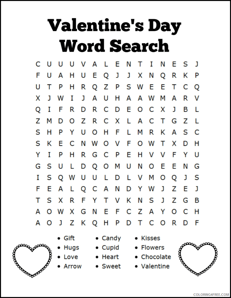 Word Searches Coloring Pages Educational Valentines Day for Kids 2020 2178 Coloring4free