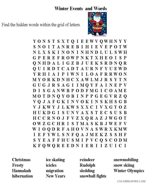 Word Searches Coloring Pages Educational Winter Events Printable 2020 2184 Coloring4free