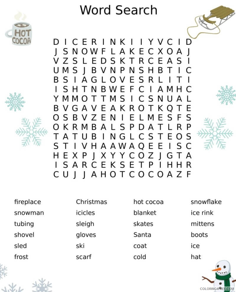 Word Searches Coloring Pages Educational Winter Free Printable 2020 2188 Coloring4free