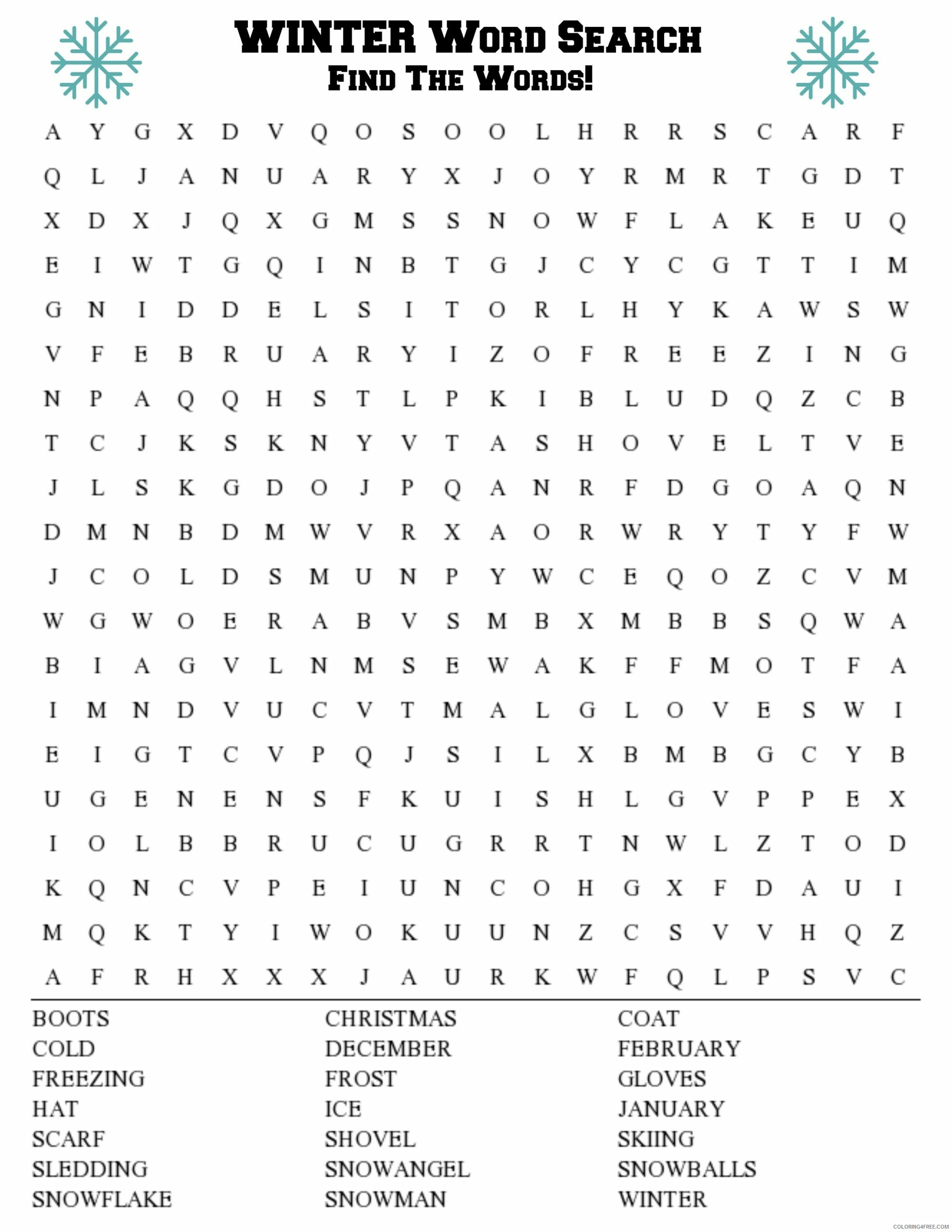 Word Searches Coloring Pages Educational Winter Printable 2020 2186 Coloring4free