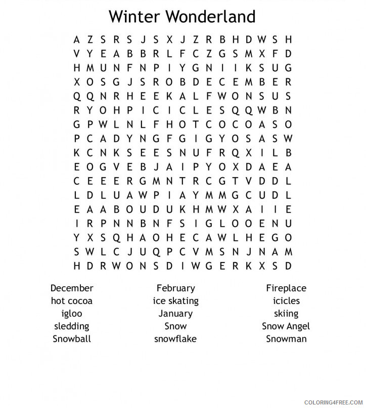 Word Searches Coloring Pages Educational Winter Wonderland Printable 2020 2185 Coloring4free