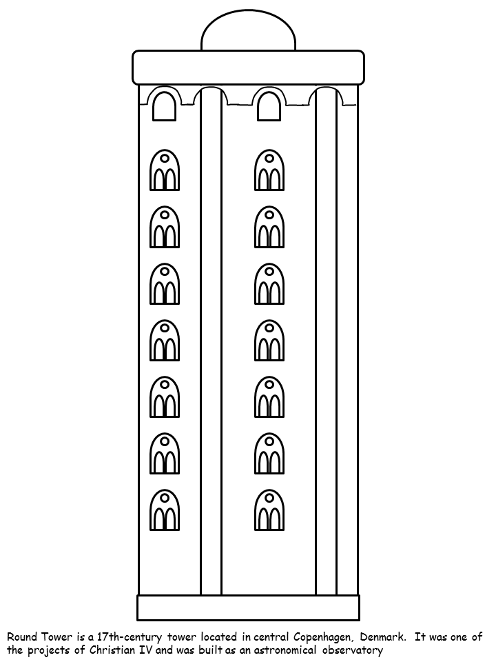 denmark Coloring Pages Countries of the World Educational round tower 2020 435 Coloring4free