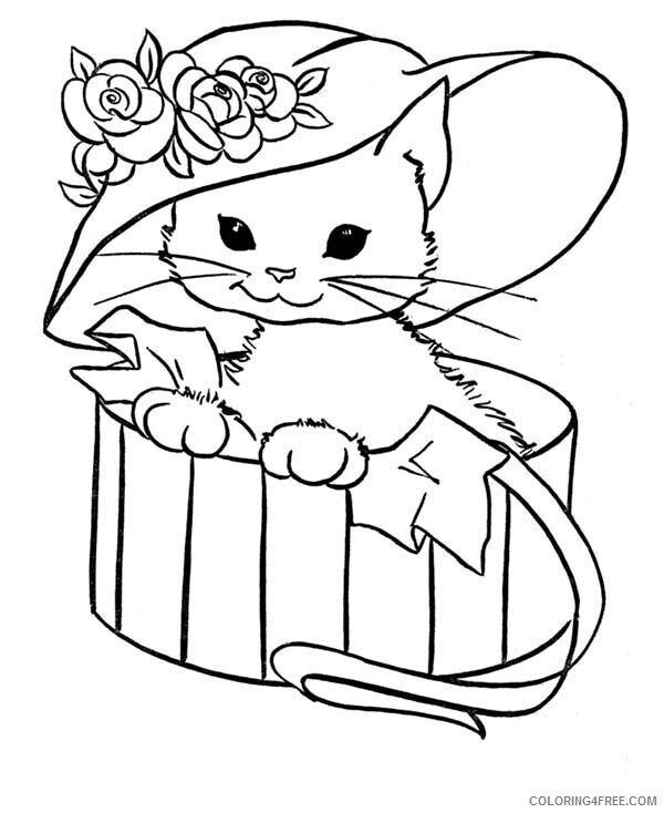 Cute Cats Coloring Pages for Girls Wear Cute Flowered Hat Printable 2021 0312 Coloring4free
