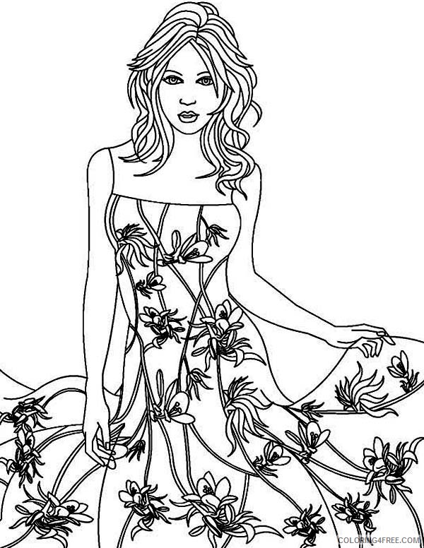 Dress Coloring Pages for Girls Floral Textured Dress Printable 2021 0430 Coloring4free