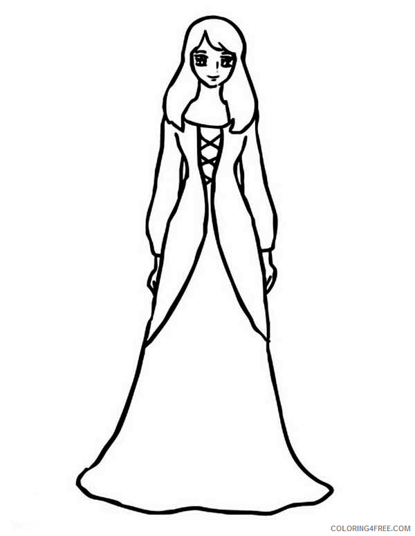 Dress Coloring Pages for Girls Girl Wear Beautiful Long Dress Printable 2021 0431 Coloring4free