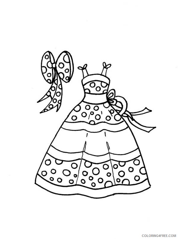 Dress Coloring Pages for Girls Polkadot Dress with Ribbon Accessories 2021 0433 Coloring4free