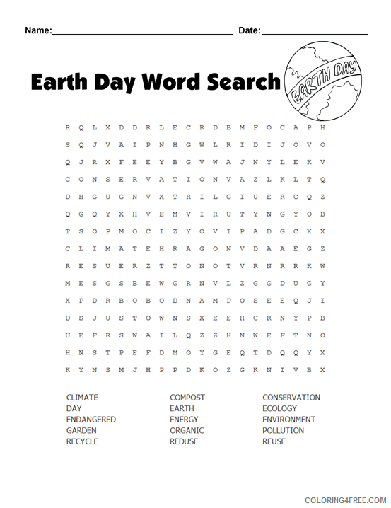 Earth Day Coloring Pages Holiday Earth Day Word Search Printable 2021 0207 Coloring4free