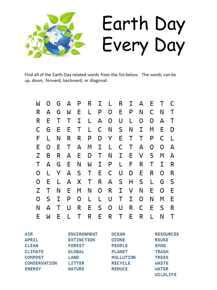Earth Day Coloring Pages Holiday Every Day is Earth Day Word Search Printable 2021 0213 Coloring4free