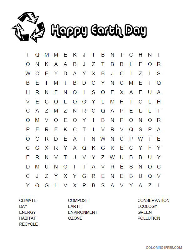 Earth Day Coloring Pages Holiday Happy Earth Day Word Search Printable 2021 0220 Coloring4free