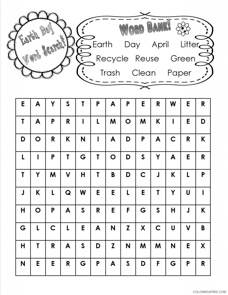 Earth Day Coloring Pages Holiday Printable Earth Day Word Search Printable 2021 0225 Coloring4free