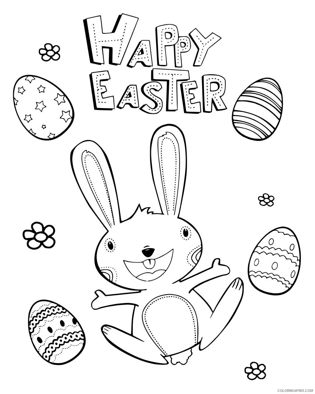 Easter Bunny Coloring Pages Holiday Happy Easter Bunny with Eggs Printable 2021 0455 Coloring4free