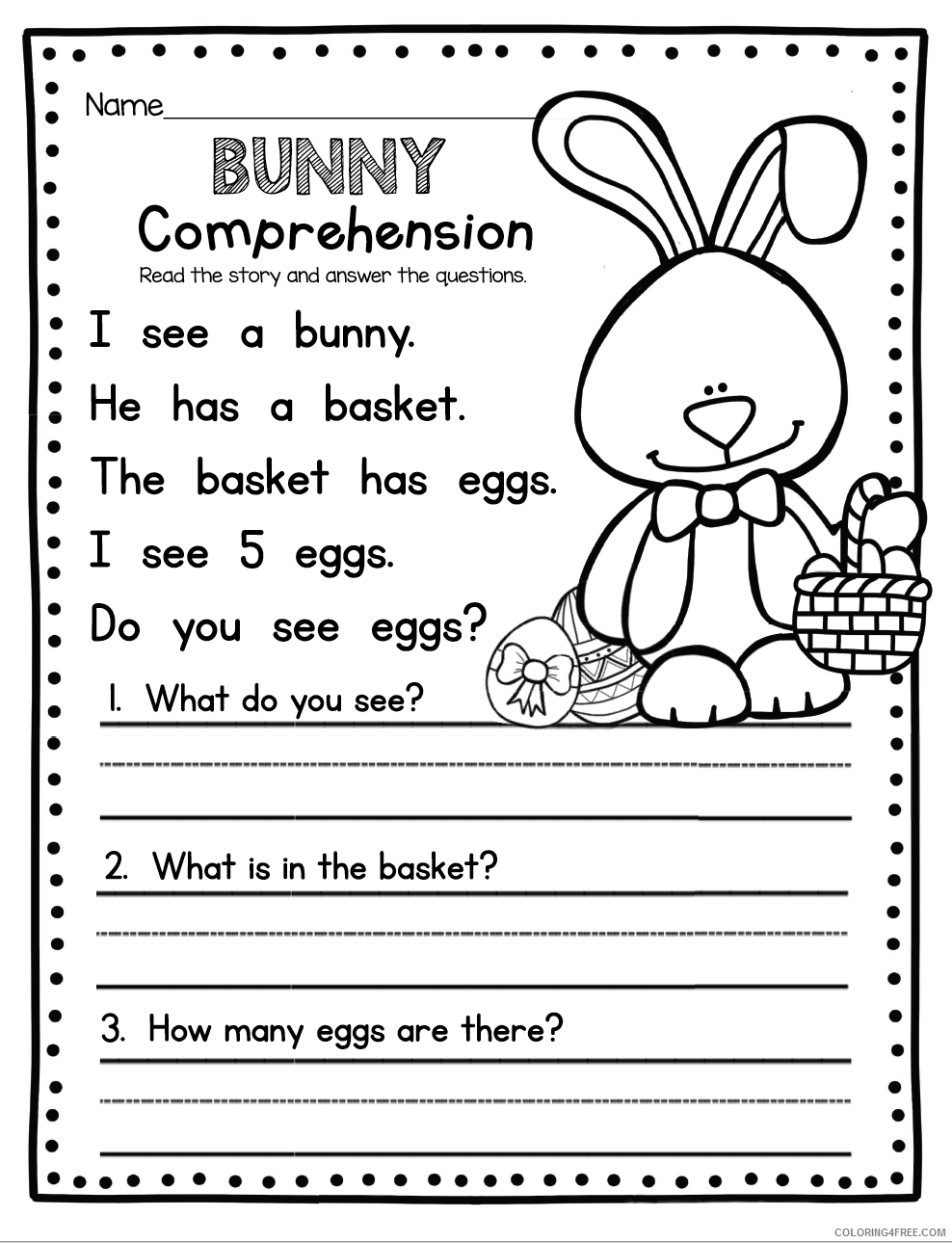 Easter Coloring Pages Holiday Easter Comprehension Worksheet Printable 2021 0288 Coloring4free