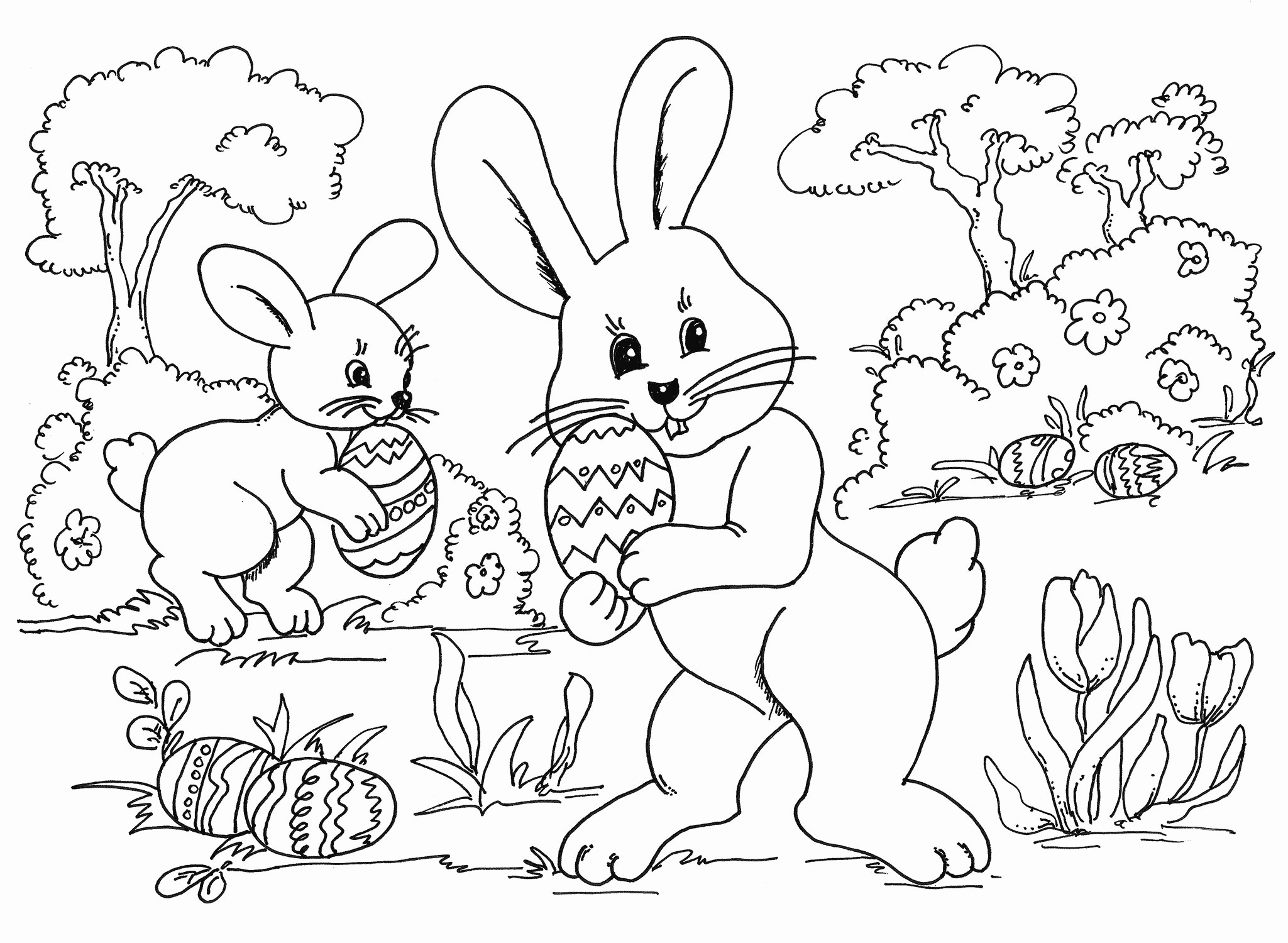 Easter Egg Coloring Pages Holiday Easter Bunnies with Eggs Printable 2021 0473 Coloring4free