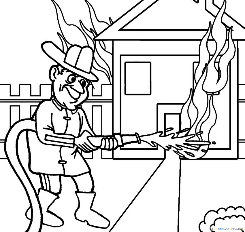 Firefighter Coloring Pages for Kids Fire Fighter Saving House Printable 2021 256 Coloring4free
