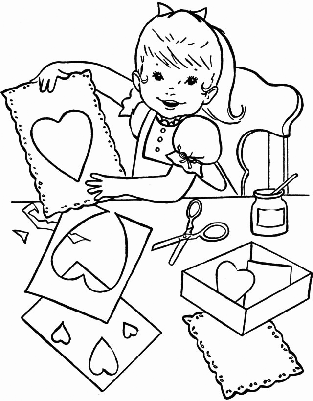 Girl Coloring Pages for Girls Girl Making Valentines Printable 2021 0582 Coloring4free
