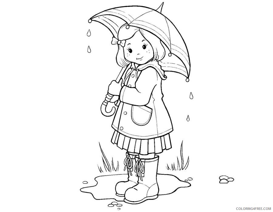 Girl Coloring Pages for Girls Girl in the Rain Umbrella Printable 2021 0581 Coloring4free