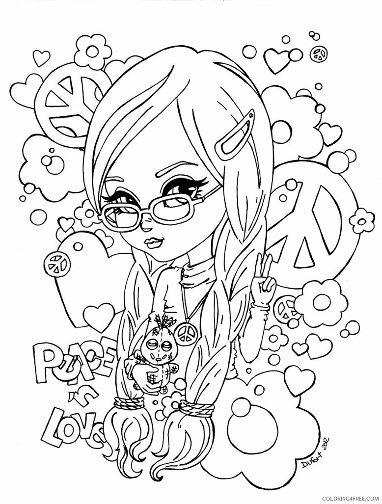 Girl Coloring Pages for Girls Hippy Girl Peace for Teens Printable 2021 0591 Coloring4free