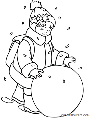 Girl Coloring Pages for Girls girl rolling a snowball a4 Printable 2021 0490 Coloring4free