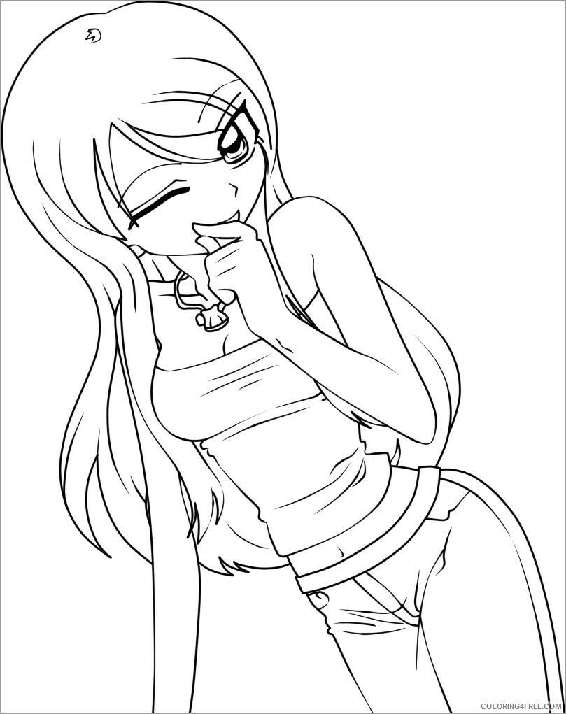 Girl Coloring Pages for Girls simple anime girl Printable 2021 0608 Coloring4free