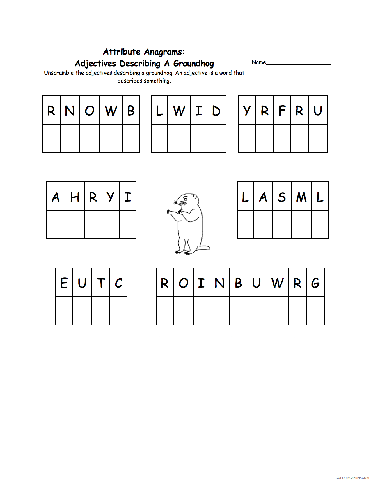 Groundhog Day Coloring Pages Holiday Groundhog Day Abjective Worksheets Printable 2021 0575 Coloring4free