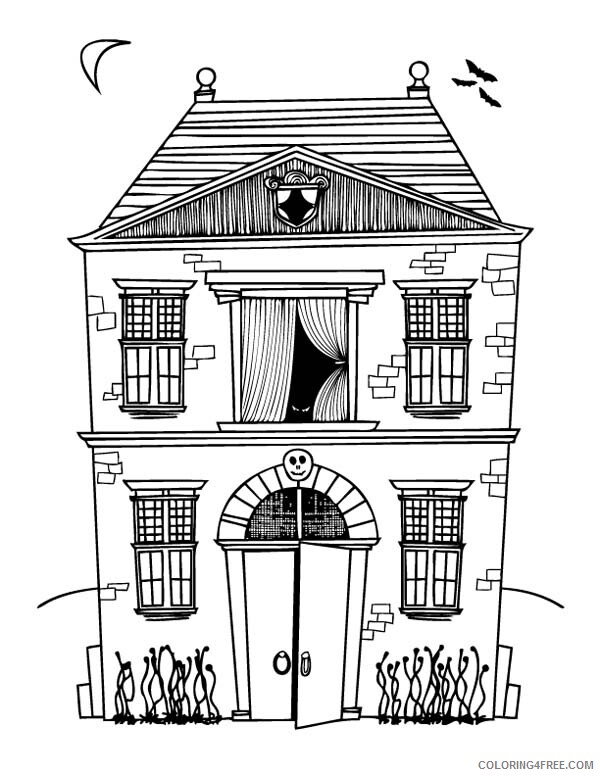 Halloween Coloring Pages Holiday Two Storey House on Halloween Day Printable 2021 0687 Coloring4free