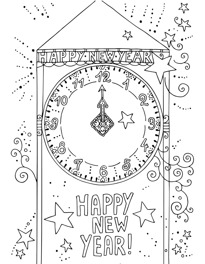Happy New Year Coloring Pages Holiday Clock Happy New Year Printable 2021 0739 Coloring4free