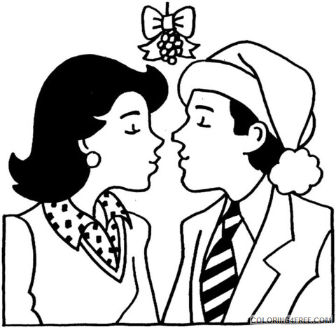 Kiss Coloring Pages for Girls Kissing under Mistletoe Printable 2021 0772 Coloring4free
