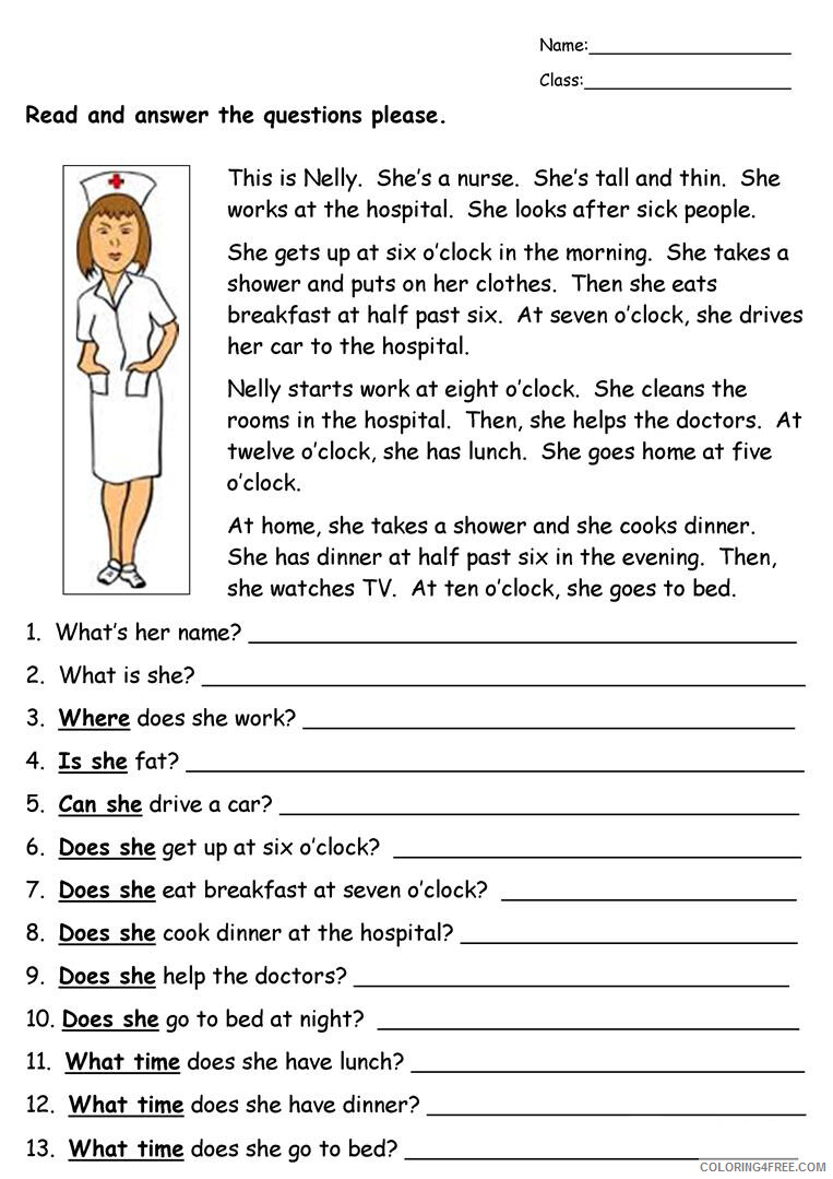 Nurse Coloring Pages for Kids Nurse Reading Comprehension Worksheets 2021 497 Coloring4free