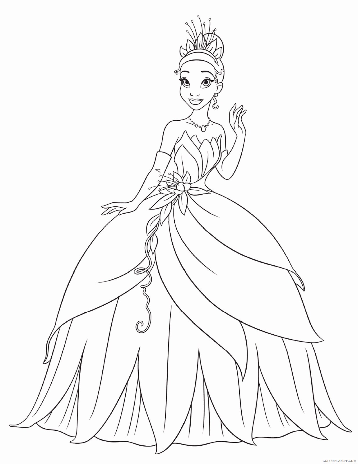 Princess Coloring Pages for Girls Princess Tiana For Kids Printable 2021 1138 Coloring4free