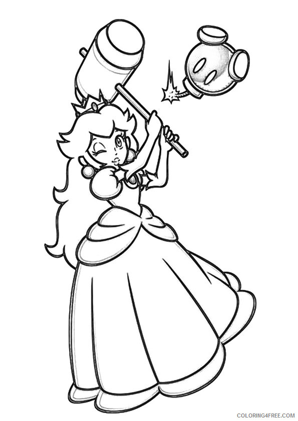Princess Coloring Pages for Girls princess peach hammer Printable 2021 1044 Coloring4free