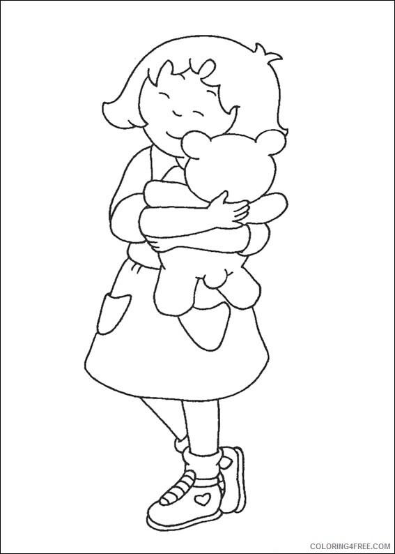 Teddy Bears Coloring Pages for Girls sarah hugging teddy Printable 2021 1345 Coloring4free