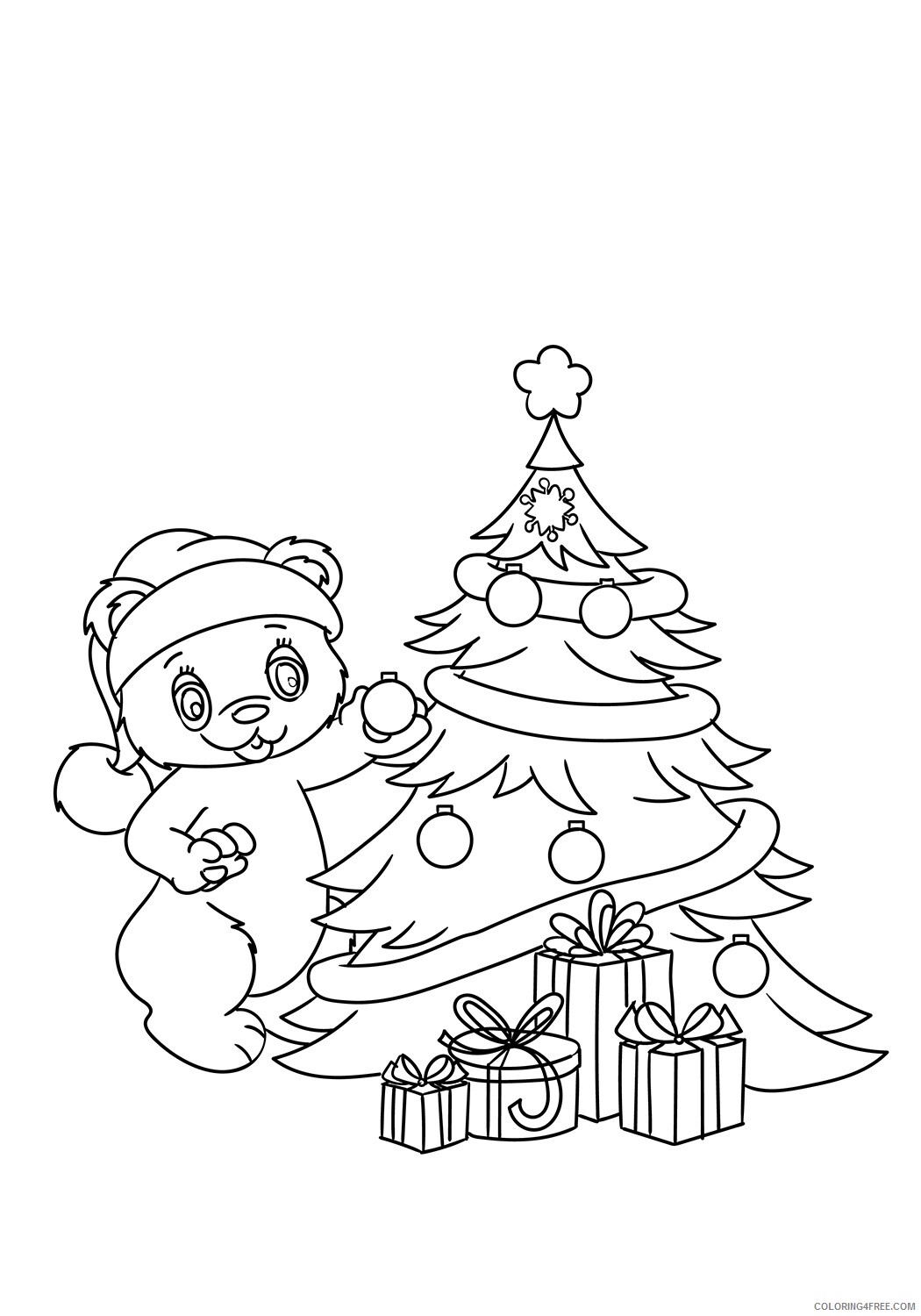 Teddy Bears Coloring Pages for Girls teddy decorating the tree Printable 2021 Coloring4free
