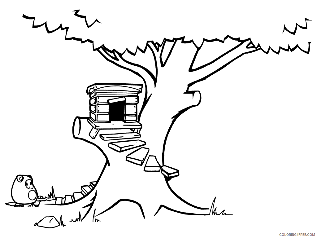 Treehouse Coloring Pages for Kids Steps to Treehouse Printable 2021 701 Coloring4free