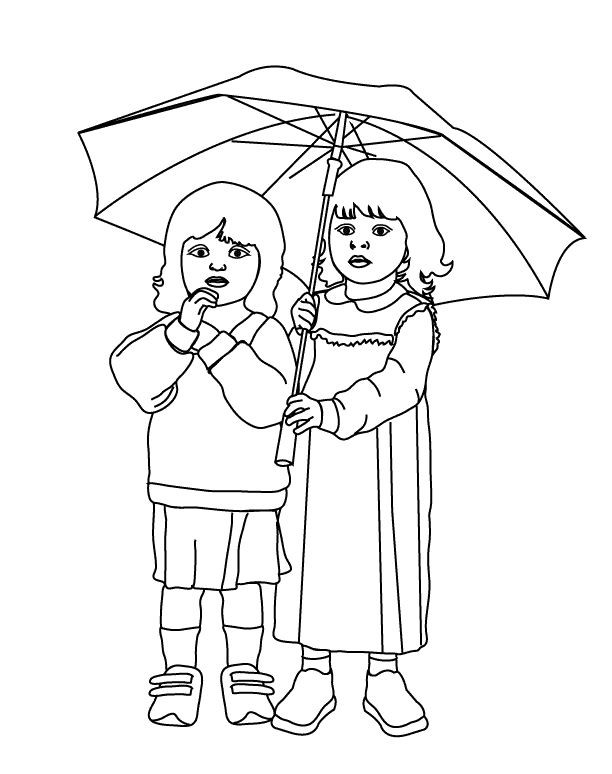 Umbrella Coloring Pages for Kids Kids Under Umbrella Printable 2021 725 Coloring4free