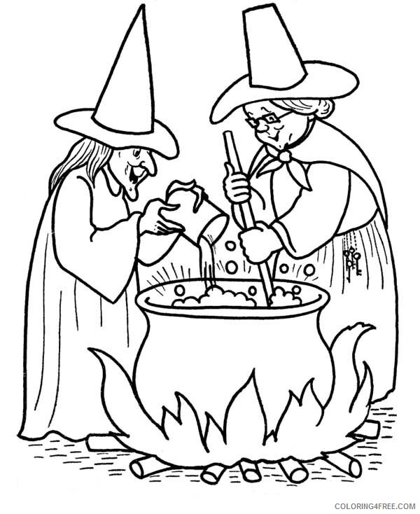Witch Coloring Pages for Girls Two Witches Making Poison on Halloween Day 2021 Coloring4free