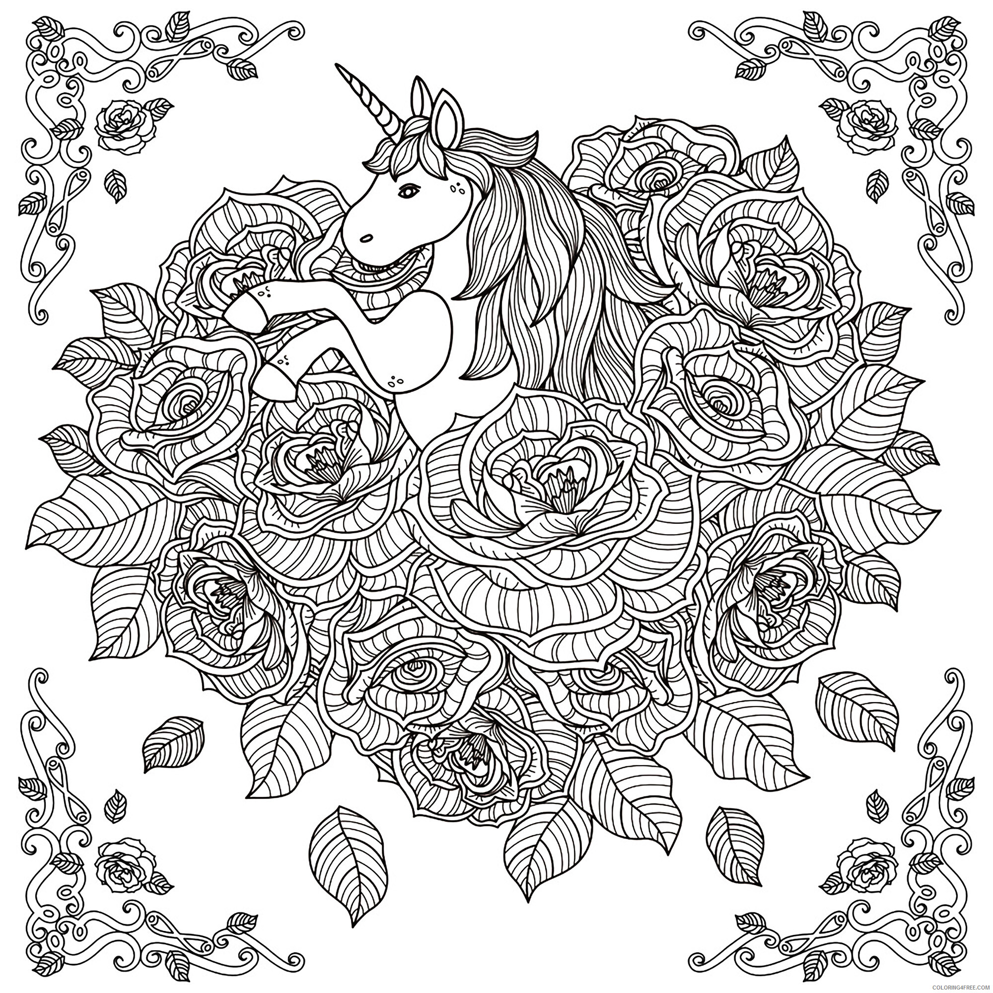 Adult Unicorn Coloring Pages Unicornin Flowers for Adults Printable 2021 0097 Coloring4free