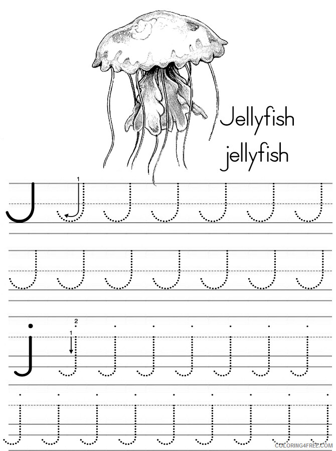 Alphabet Coloring Pages alphabet abc letter j jellyfish Printable 2021 0141 Coloring4free